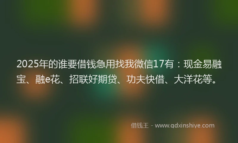 2025年的谁要借钱急用找我微信17有：现金易融宝、融e花、招联好期贷、功夫快借、大洋花等。