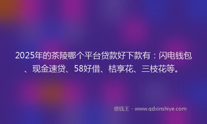 2025年的茶陵哪个平台贷款好下款有：闪电钱包、现金速贷、58好借、桔享花、三枝花等。