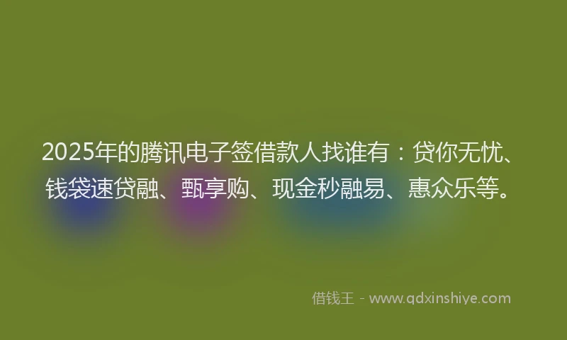 2025年的腾讯电子签借款人找谁有：贷你无忧、钱袋速贷融、甄享购、现金秒融易、惠众乐等。
