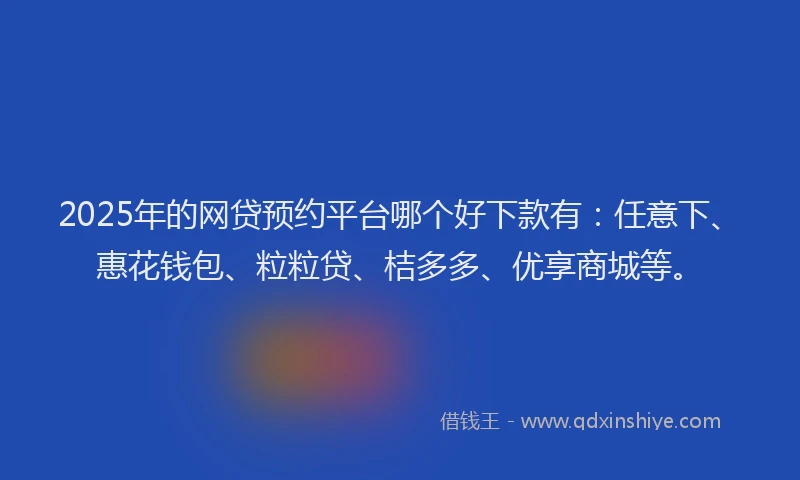 2025年的网贷预约平台哪个好下款有：任意下、惠花钱包、粒粒贷、桔多多、优享商城等。