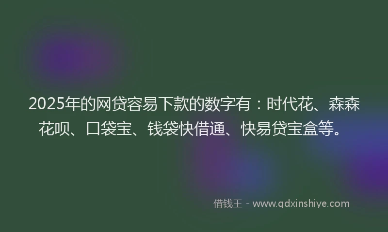 2025年的网贷容易下款的数字有：时代花、森森花呗、口袋宝、钱袋快借通、快易贷宝盒等。