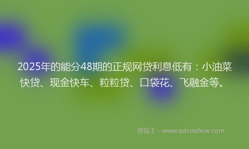 2025年的能分48期的正规网贷利息低有：小油菜快贷、现金快车、粒粒贷、口袋花、飞融金等。