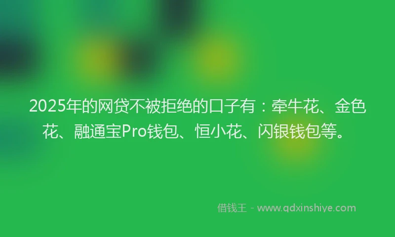 2025年的网贷不被拒绝的口子有：牵牛花、金色花、融通宝Pro钱包、恒小花、闪银钱包等。