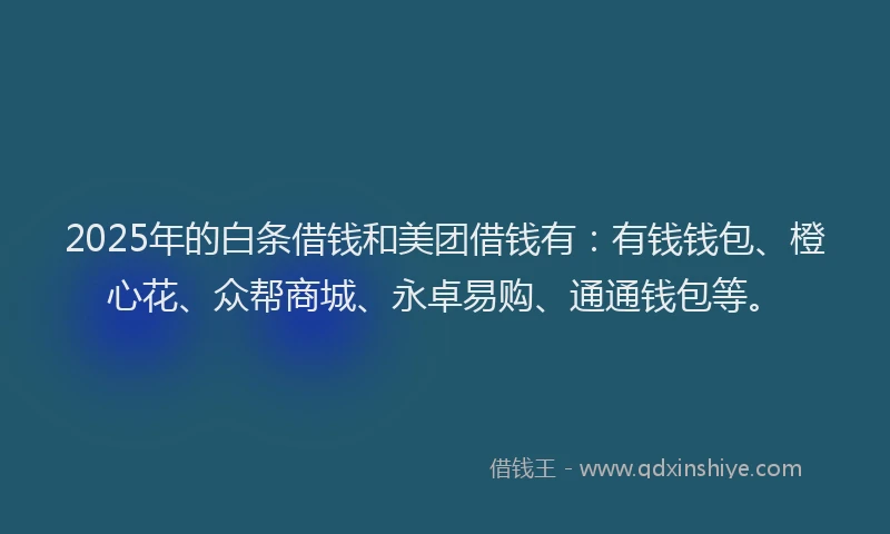 2025年的白条借钱和美团借钱有：有钱钱包、橙心花、众帮商城、永卓易购、通通钱包等。