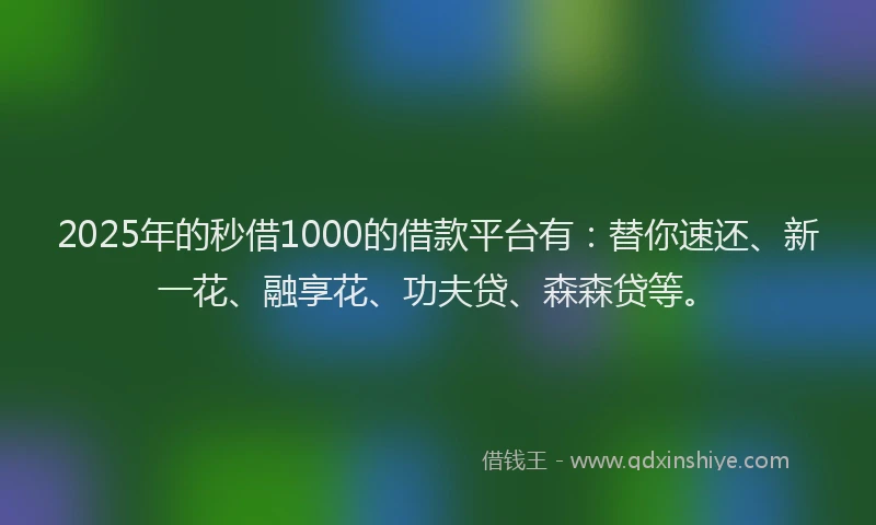 2025年的秒借1000的借款平台有：替你速还、新一花、融享花、功夫贷、森森贷等。