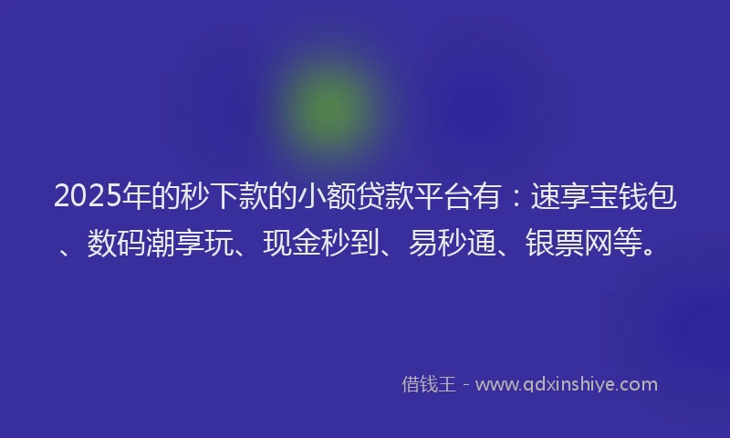 2025年的秒下款的小额贷款平台有：速享宝钱包、数码潮享玩、现金秒到、易秒通、银票网等。