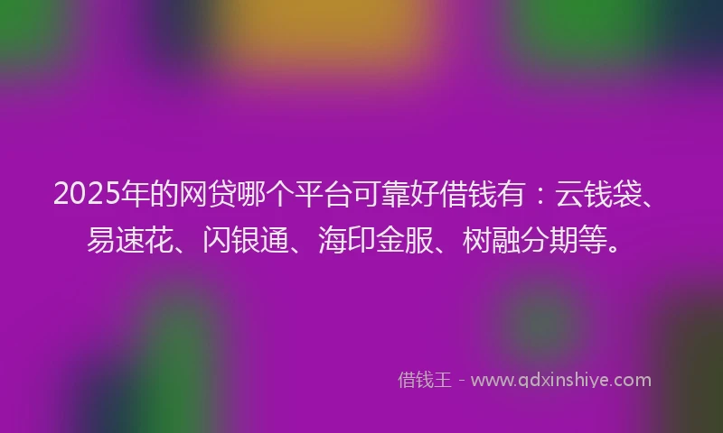 2025年的网贷哪个平台可靠好借钱有：云钱袋、易速花、闪银通、海印金服、树融分期等。