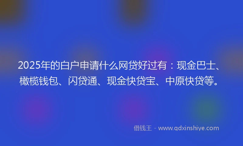 2025年的白户申请什么网贷好过有：现金巴士、橄榄钱包、闪贷通、现金快贷宝、中原快贷等。