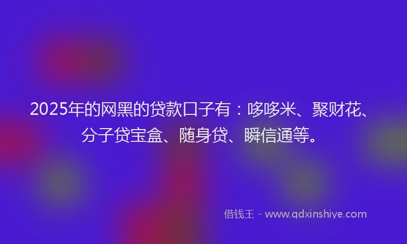 2025年的网黑的贷款口子有：哆哆米、聚财花、分子贷宝盒、随身贷、瞬信通等。