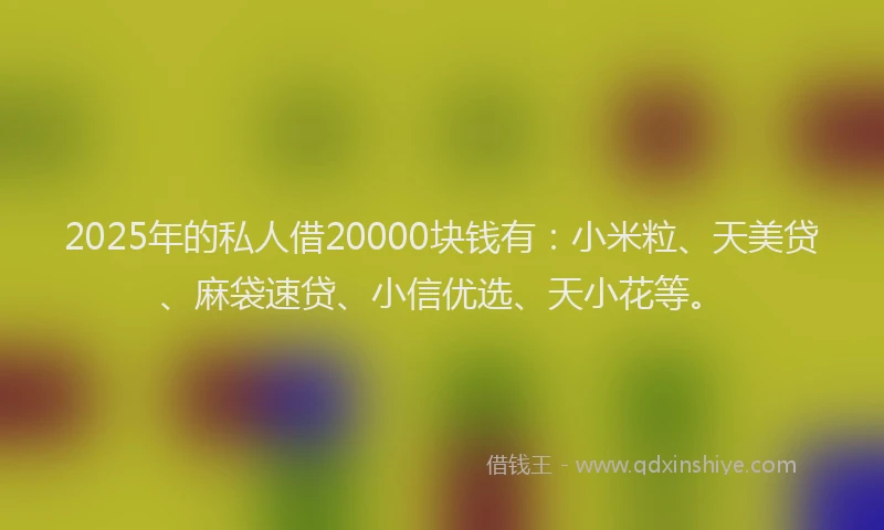 2025年的私人借20000块钱有：小米粒、天美贷、麻袋速贷、小信优选、天小花等。