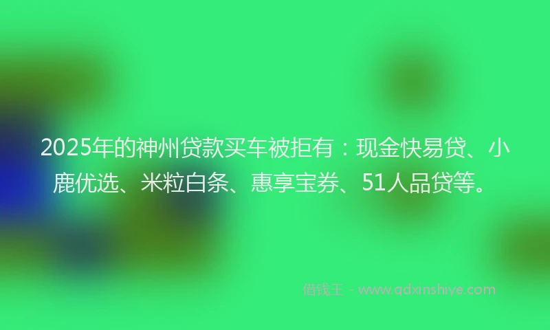 2025年的神州贷款买车被拒有：现金快易贷、小鹿优选、米粒白条、惠享宝券、51人品贷等。