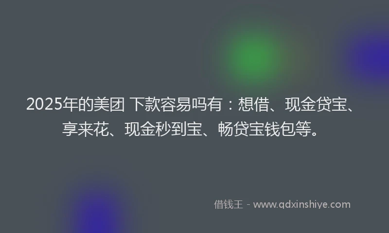 2025年的美团 下款容易吗有：想借、现金贷宝、享来花、现金秒到宝、畅贷宝钱包等。