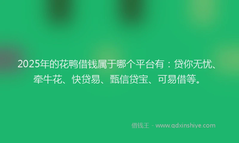 2025年的花鸭借钱属于哪个平台有：贷你无忧、牵牛花、快贷易、甄信贷宝、可易借等。