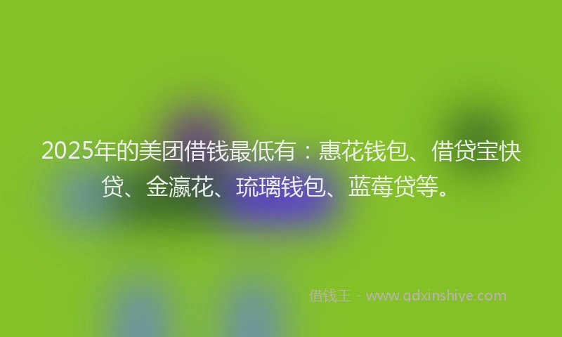 2025年的美团借钱最低有：惠花钱包、借贷宝快贷、金瀛花、琉璃钱包、蓝莓贷等。