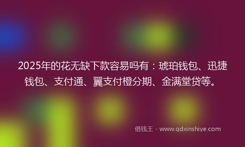 2025年的花无缺下款容易吗有：琥珀钱包、迅捷钱包、支付通、翼支付橙分期、金满堂贷等。