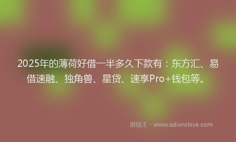2025年的薄荷好借一半多久下款有：东方汇、易借速融、独角兽、星贷、速享Pro+钱包等。