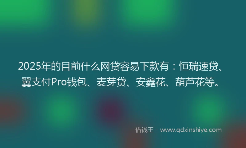2025年的目前什么网贷容易下款有：恒瑞速贷、翼支付Pro钱包、麦芽贷、安鑫花、葫芦花等。