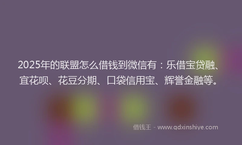 2025年的联盟怎么借钱到微信有：乐借宝贷融、宜花呗、花豆分期、口袋信用宝、辉誉金融等。
