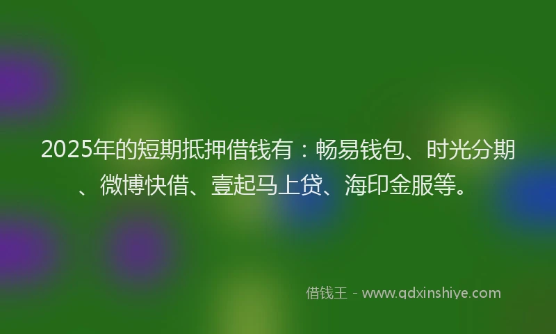 2025年的短期抵押借钱有：畅易钱包、时光分期、微博快借、壹起马上贷、海印金服等。