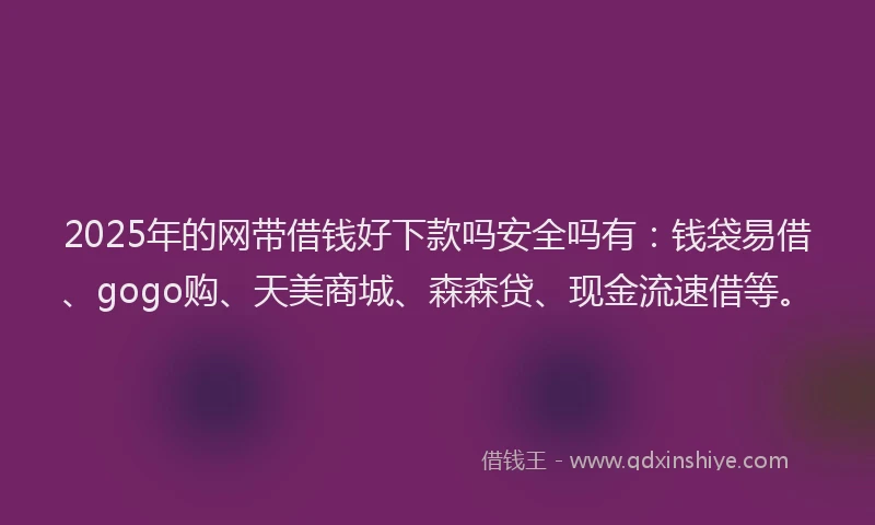 2025年的网带借钱好下款吗安全吗有：钱袋易借、gogo购、天美商城、森森贷、现金流速借等。