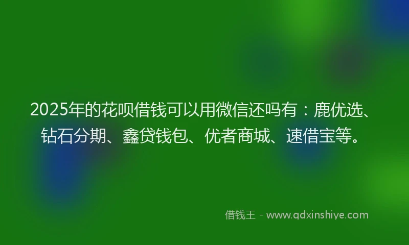 2025年的花呗借钱可以用微信还吗有：鹿优选、钻石分期、鑫贷钱包、优者商城、速借宝等。