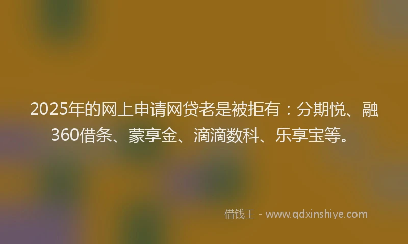 2025年的网上申请网贷老是被拒有：分期悦、融360借条、蒙享金、滴滴数科、乐享宝等。