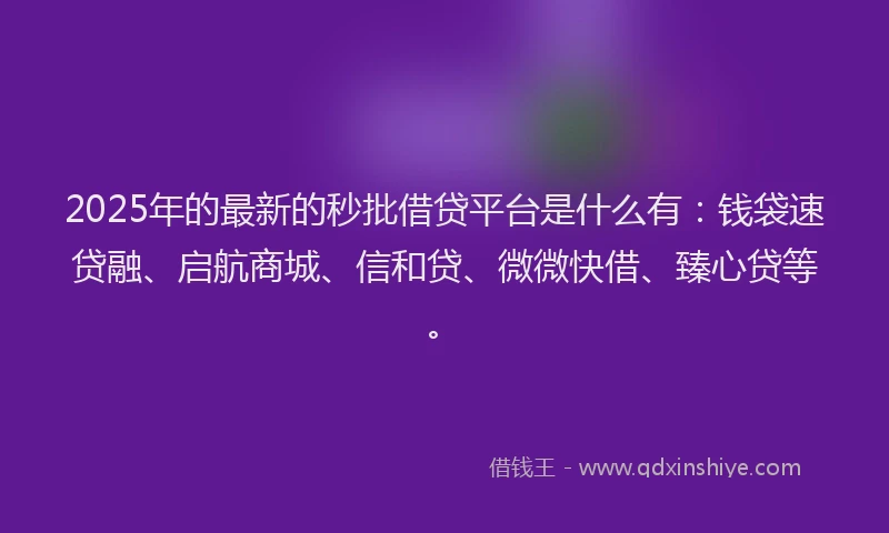 2025年的最新的秒批借贷平台是什么有：钱袋速贷融、启航商城、信和贷、微微快借、臻心贷等。