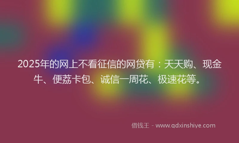 2025年的网上不看征信的网贷有：天天购、现金牛、便荔卡包、诚信一周花、极速花等。
