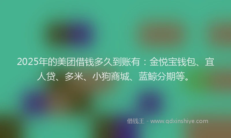 2025年的美团借钱多久到账有：金悦宝钱包、宜人贷、多米、小狗商城、蓝鲸分期等。