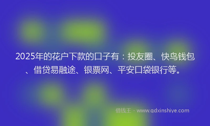 2025年的花户下款的口子有：投友圈、快鸟钱包、借贷易融途、银票网、平安口袋银行等。