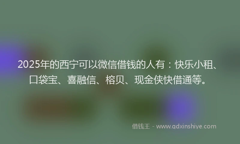 2025年的西宁可以微信借钱的人有：快乐小租、口袋宝、喜融信、榕贝、现金侠快借通等。
