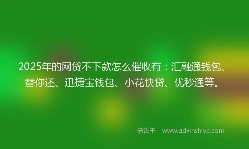 2025年的网贷不下款怎么催收有：汇融通钱包、替你还、迅捷宝钱包、小花快贷、优秒通等。
