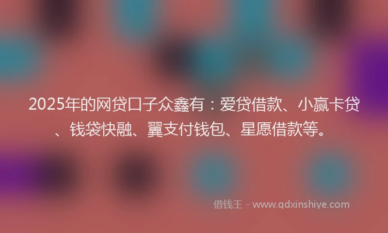 2025年的网贷口子众鑫有：爱贷借款、小赢卡贷、钱袋快融、翼支付钱包、星愿借款等。