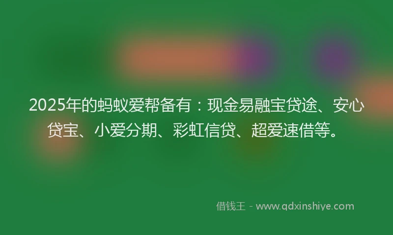 2025年的蚂蚁爱帮备有：现金易融宝贷途、安心贷宝、小爱分期、彩虹信贷、超爱速借等。