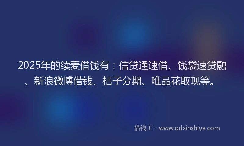 2025年的续麦借钱有：信贷通速借、钱袋速贷融、新浪微博借钱、桔子分期、唯品花取现等。