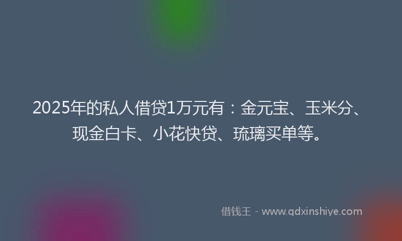 2025年的私人借贷1万元有：金元宝、玉米分、现金白卡、小花快贷、琉璃买单等。
