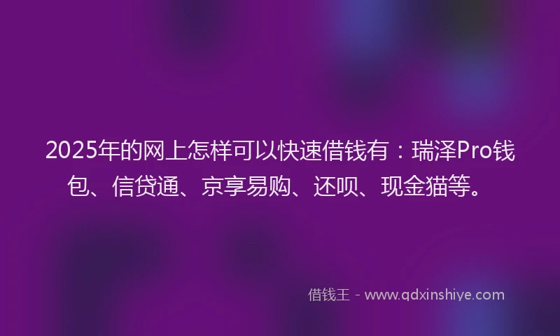 2025年的网上怎样可以快速借钱有：瑞泽Pro钱包、信贷通、京享易购、还呗、现金猫等。