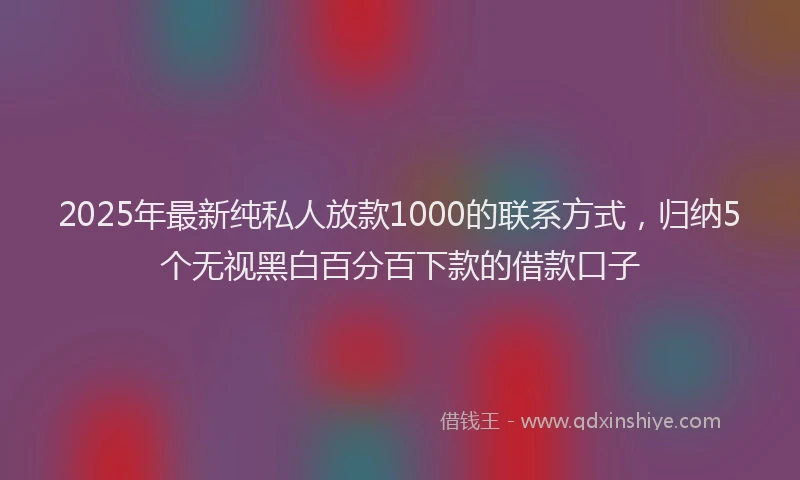 2025年最新纯私人放款1000的联系方式，归纳5个无视黑白百分百下款的借款口子