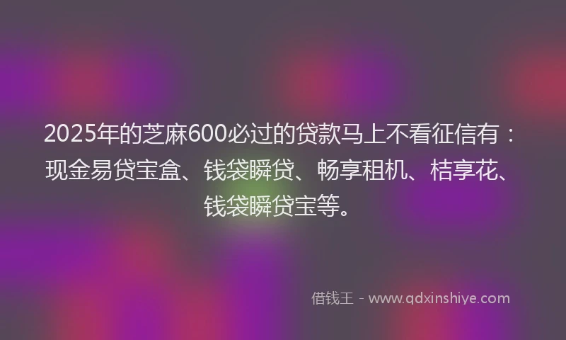 2025年的芝麻600必过的贷款马上不看征信有：现金易贷宝盒、钱袋瞬贷、畅享租机、桔享花、钱袋瞬贷宝等。