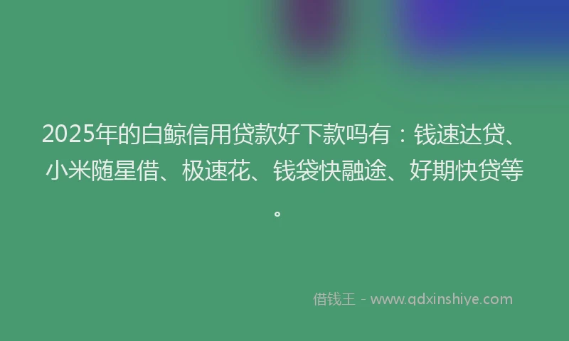 2025年的白鲸信用贷款好下款吗有：钱速达贷、小米随星借、极速花、钱袋快融途、好期快贷等。