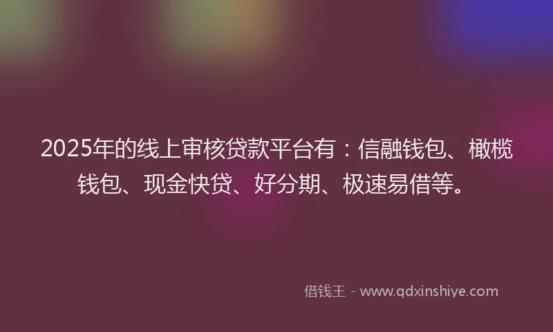 2025年的线上审核贷款平台有：信融钱包、橄榄钱包、现金快贷、好分期、极速易借等。