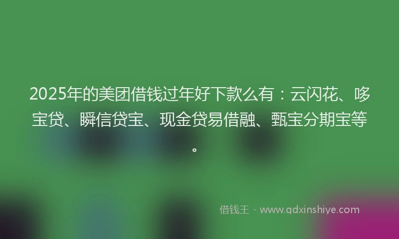 2025年的美团借钱过年好下款么有：云闪花、哆宝贷、瞬信贷宝、现金贷易借融、甄宝分期宝等。
