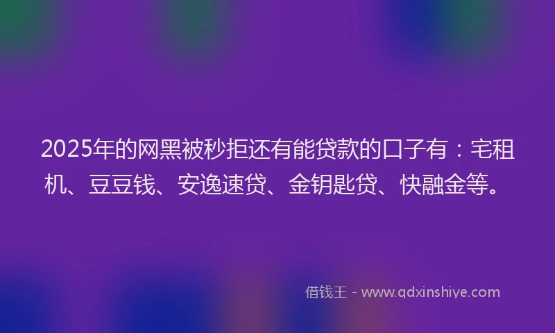 2025年的网黑被秒拒还有能贷款的口子有：宅租机、豆豆钱、安逸速贷、金钥匙贷、快融金等。