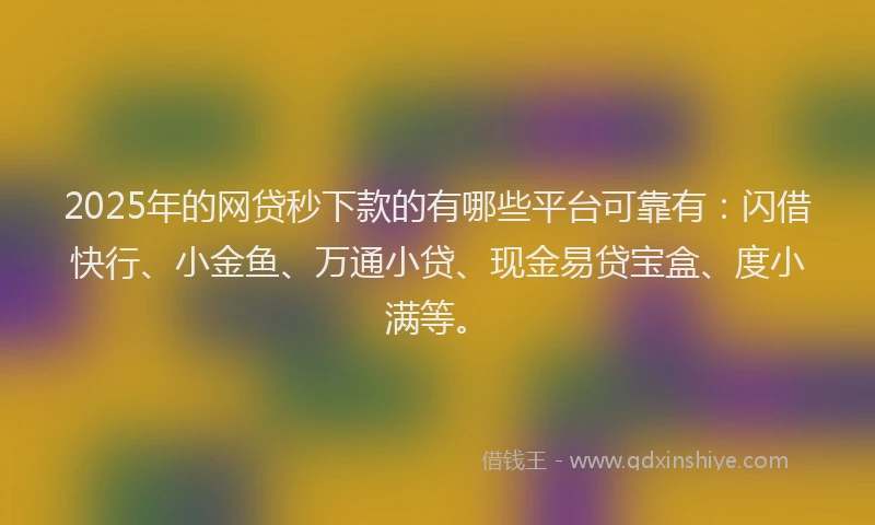 2025年的网贷秒下款的有哪些平台可靠有：闪借快行、小金鱼、万通小贷、现金易贷宝盒、度小满等。