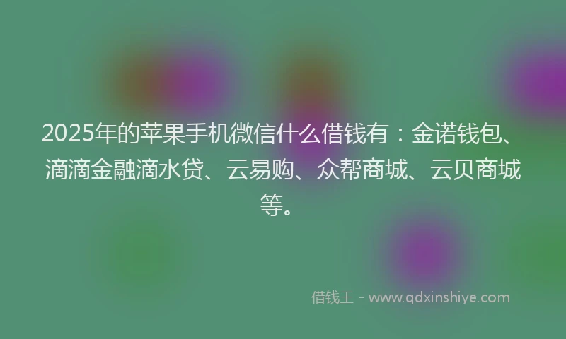 2025年的苹果手机微信什么借钱有：金诺钱包、滴滴金融滴水贷、云易购、众帮商城、云贝商城等。