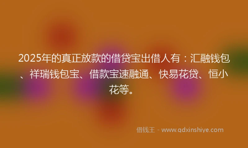 2025年的真正放款的借贷宝出借人有：汇融钱包、祥瑞钱包宝、借款宝速融通、快易花贷、恒小花等。