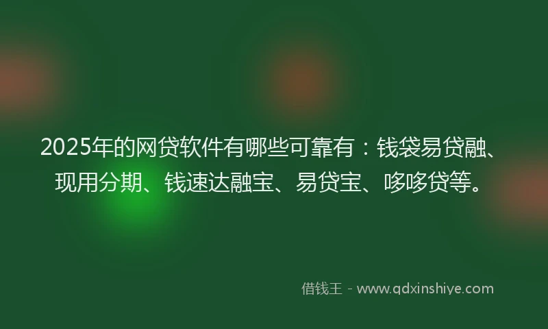 2025年的网贷软件有哪些可靠有：钱袋易贷融、现用分期、钱速达融宝、易贷宝、哆哆贷等。