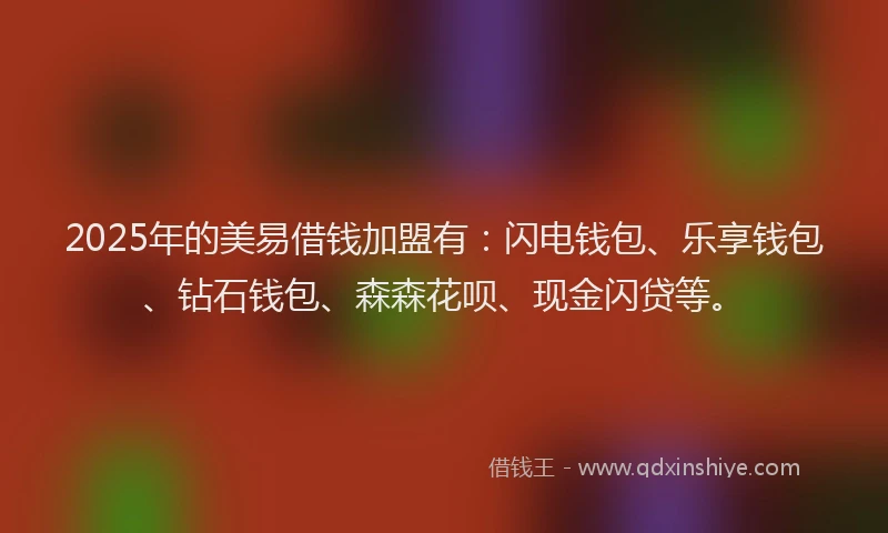 2025年的美易借钱加盟有：闪电钱包、乐享钱包、钻石钱包、森森花呗、现金闪贷等。