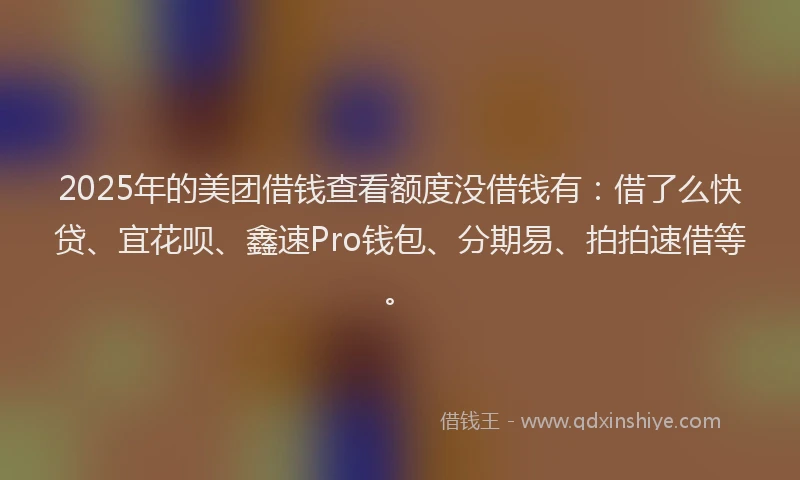 2025年的美团借钱查看额度没借钱有：借了么快贷、宜花呗、鑫速Pro钱包、分期易、拍拍速借等。