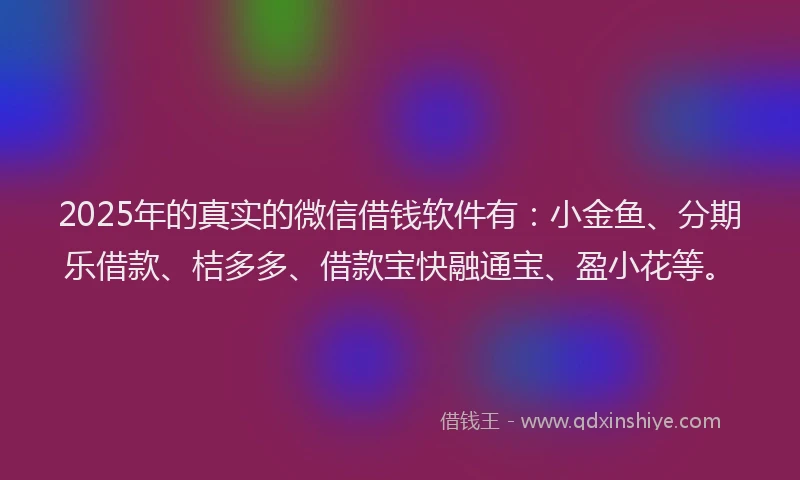 2025年的真实的微信借钱软件有：小金鱼、分期乐借款、桔多多、借款宝快融通宝、盈小花等。